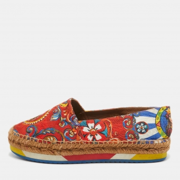 Pre Owned Dolce & Gabbana Multicolor Brocade Espadrilles Size 38
