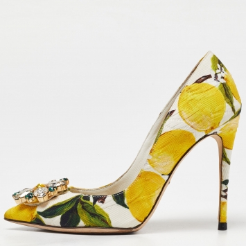 Pre Owned Dolce & Gabbana Multicolor Floral Print Brocade Fabric Crystal Embellished Pumps Size 35