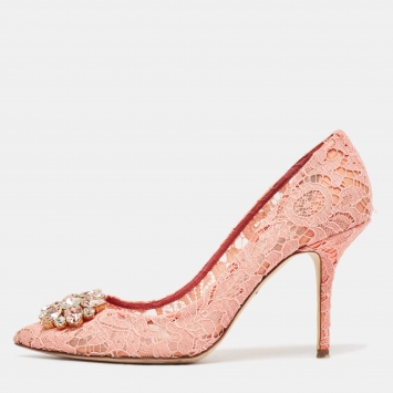 Pre Owned Dolce & Gabbana Pink Lace Bellucci Pumps Size 41