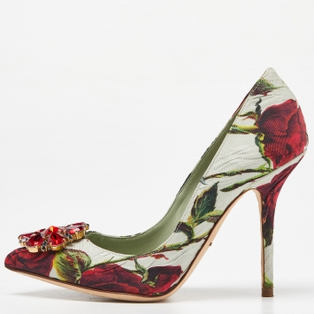 Pre Owned Dolce & Gabbana Multicolor Floral Print Leather Crystal Embellished Pumps Size 39