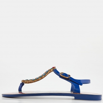 Pre Owned Dolce & Gabbana Multicolor Rubber Crystal Embellished Thong Strap Flat Sandals Size 39