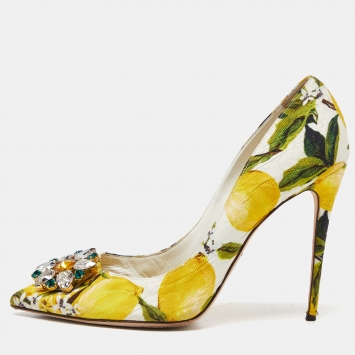 Pre Owned Dolce & Gabbana Multicolor Lemon Print Belluci Pointed Toe Pumps Size 41