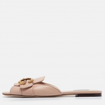 Pre Owned Dolce & Gabbana Pink Leather Devotion Flat Slides Size 41 