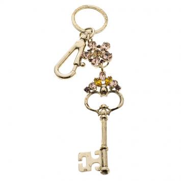 Pre Owned Dolce and Gabbana Crystal Studded Gold Tone Keyring
