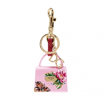Pre Owned Dolce and Gabbana Pink Hand Painted Bag Charm Gold Tone Key Ring / Bag Charm