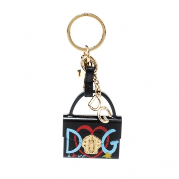 Pre Owned Dolce and Gabbana Lucia Black Bag Charm Key Chain