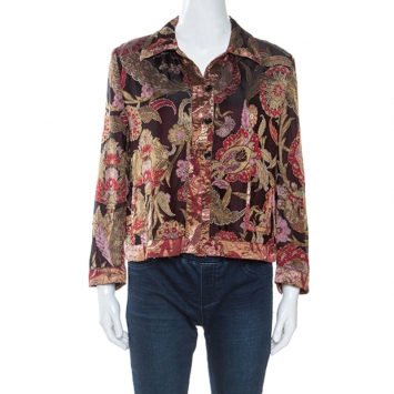Pre Owned Dries Van Noten Multicolor Oriental Floral Jacquard Silk Jacket  L