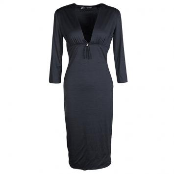 Pre Owned Dsquared2 Grey Wool Jersey Long Sleeve Dress M
