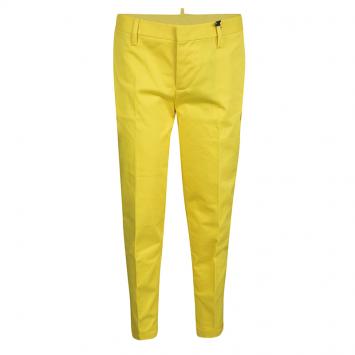 Pre Owned Dsquared2 Yellow Stretch Cotton Cropped Trousers M