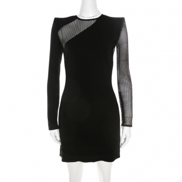 Pre Owned Dsquared2 Black Crepe Mesh Insert Melissa Bodycon Dress S
