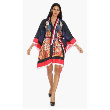 Pre Owned Dsquared2 Blue Peacock Silk Kimono Dress S (IT 38)