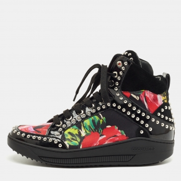 Pre Owned Dsquared2 Multicolor Floral Print Canvas and Patent Leather High Top Sneakers Size 38