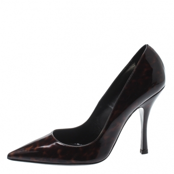 Pre Owned Dsquared2 Brown Tortoise Patent Leather Pointed Toe Pumps Size 39