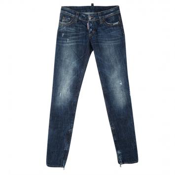 Pre Owned Dsquared2 Indigo Dark Wash Faded Effect Denim Distressed Skinny Jeans S