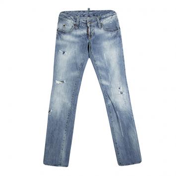 Pre Owned Dsquared2 Indigo Light Wash Faded Ripped Effect Denim Low Rise Jeans S