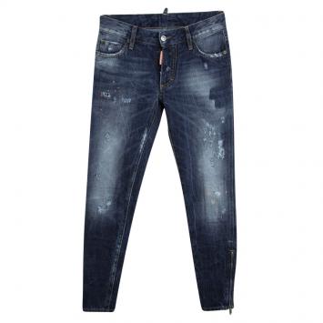 Pre Owned Dsquared2 Indigo Dark Wash Faded Effect Denim Distressed Jeans XS