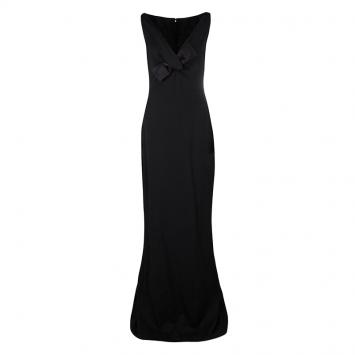 Pre Owned Dsquared2 Black Wool Bow Detail Sleeveless High Low Maxi Dress M