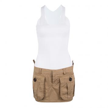 Pre Owned Dsquared2 Khaki and White Splattered Cargo Pocket Detail Tank Mini Dress S