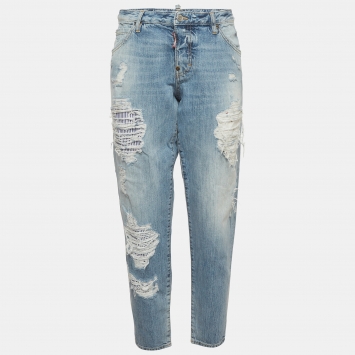مملوكة مسبقًا Dsquared2 Blue Distressed Denim Straight Fit Jeans M/Waist 34"