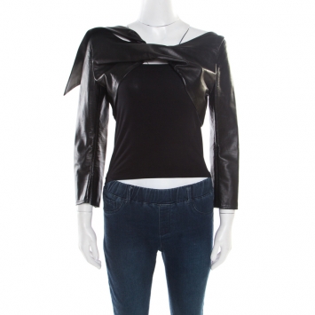 Pre Owned Dsquared2 Black Leather Twist Front Cropped Jacket L