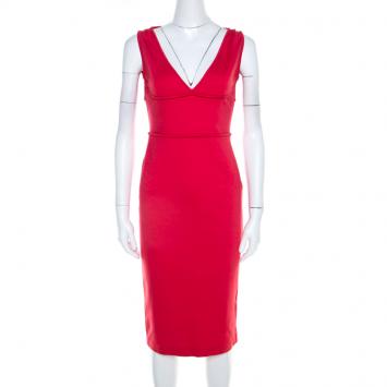 Pre Owned Dsquared2 Coral Pink Jersey Knit V Neck Sheath Dress M