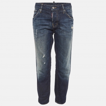 Pre Owned Dsquared2 Navy Blue Ripped Washed Denim Jeans M Waist 34" 