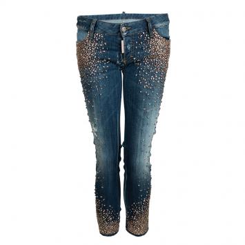 Pre Owned Dsquared2 Indigo Distressed Faded Denim Embellished Skinny Jeans M