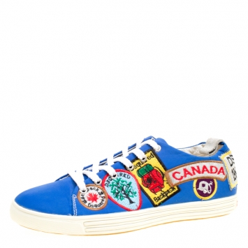 Pre Owned Dsquared2 Blue Canvas Embroidered Patch Low Top Sneakers Size 40