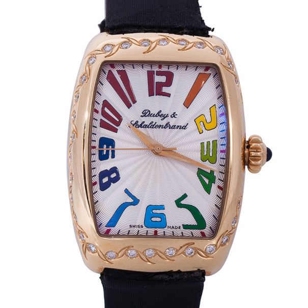 Dubey & Schaldenbrand White 18K Rose Gold Lady Rainbow Women's Wristwatch 26MM