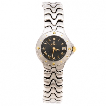 Pre Owned Ebel Black Stainless Steel Sportwave E6087621 Women's Wristwatch 28 mm