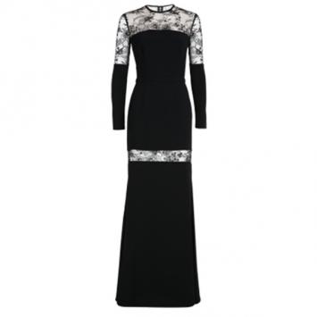 Pre Owned Elie Saab Black Lace-Detailed Long-Sleeved Gown M