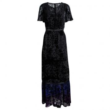 Pre Owned Elie Tahari Multicolor Burnout Velvet Maxi Charlize Dress L