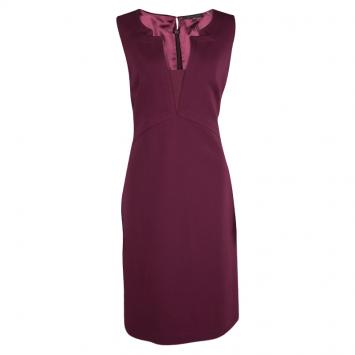 Pre Owned Elie Tahari Maroon Sleeveless Berry Burst Alex Dress L