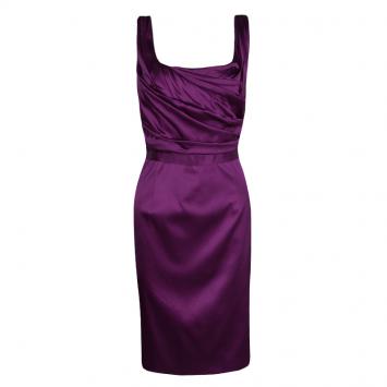 Pre Owned Elie Tahari Magenta Satin Gathered Sara Dress L