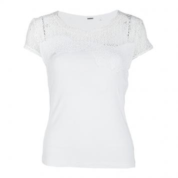Pre Owned Elie Tahari White Jersey Asymmetric Lace Trim T-Shirt S