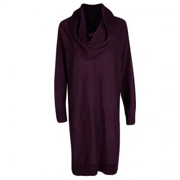 Pre Owned Tahari Purple Merino Wool Draped Neck Detail Long Sleeve Sweater Dress XL