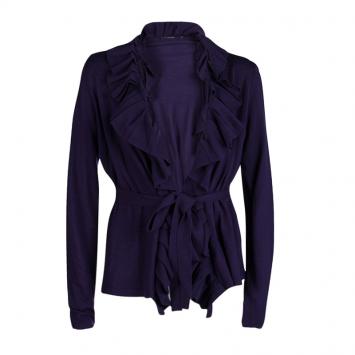 Pre Owned Elie Tahari Purple Merino Wool Jessica Wrap Cardigan L