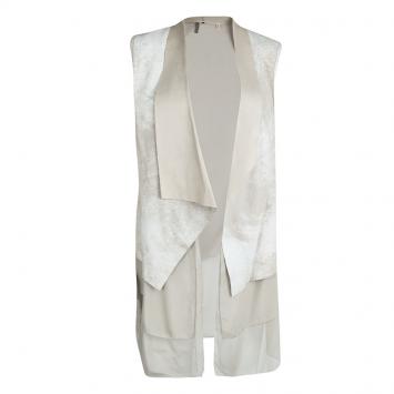 Pre Owned Elie Tahari Cream Draped Betsy Lamb Leather & Silk Vest M