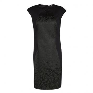 Pre Owned Elie Tahari Black Contrast Animal Jacquard Panel Cap Sleeve Dress S