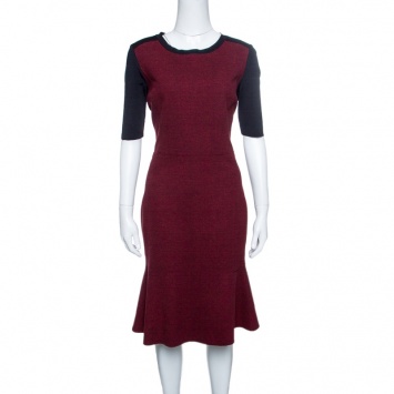 Pre Owned Elie Tahari Linore Colorblock Knit Fit and Flare Dress L