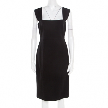 Pre Owned Elie Tahari Black Knit Satin Lined Sleeveless Fitted Sheath Dress S