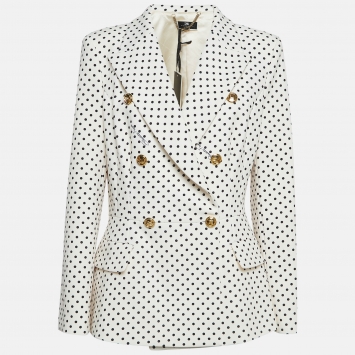 Pre Owned Elisabetta Franchi White Polka Dot Crepe Blazer XL