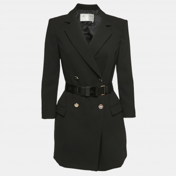 Pre Owned Elisabetta Franchi Black Crepe Double Breasted Belted Blazer M