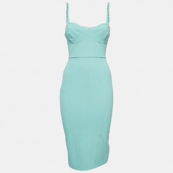 Pre Owned Elisabetta Franchi Mint Blue Crepe Chain Strapped Short Dress M