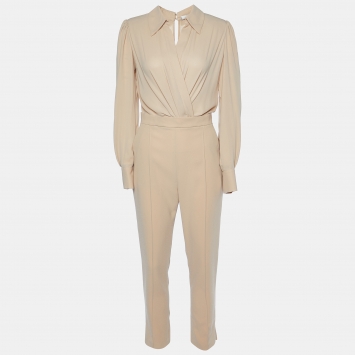 Pre Owned Elisabetta Franchi Beige Crepe Detachable Jumpsuit S