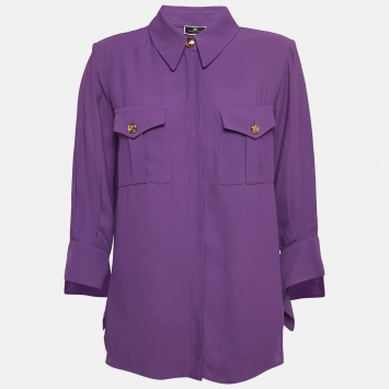 Pre Owned Elisabetta Franchi Purple Crepe Blouse L