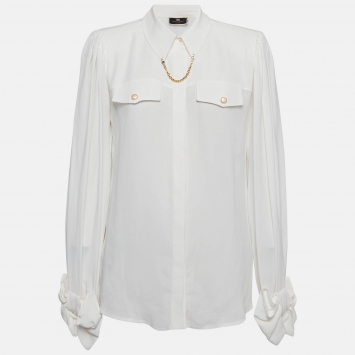 Pre Owned Elisabetta Franchi White Crepe Blouse L
