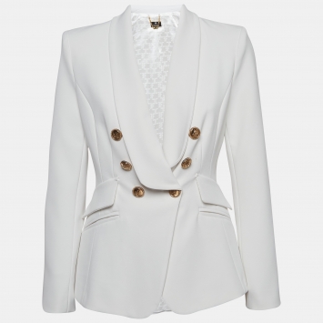 Pre Owned Elisabetta Franchi White Crepe Double Breasted Blazer M