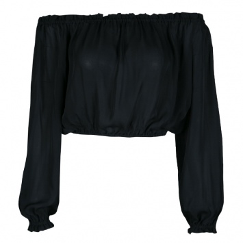 مملوكة مسبقًا Elizabeth & James Black Silk Ruffled Trim Off Shoulder Cropped Denny Top S