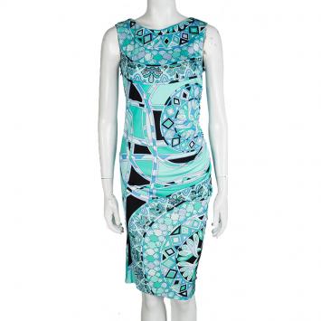 Pre Owned Emilio Pucci Multicolor Printed Sleeveless Draped Dress M